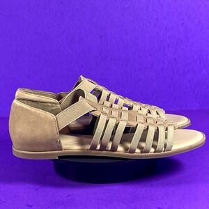 Eileen‎ Fisher Rato Strappy Leather Flat Open-Toe Sandals Khaki Women's Size 7